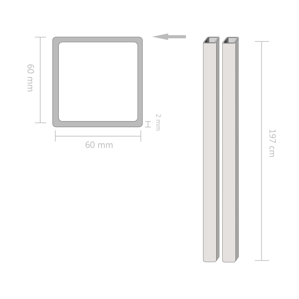 

vidaXL Kokerbuizen vierkant 2m 60x60x2mm constructiestaal 2 st