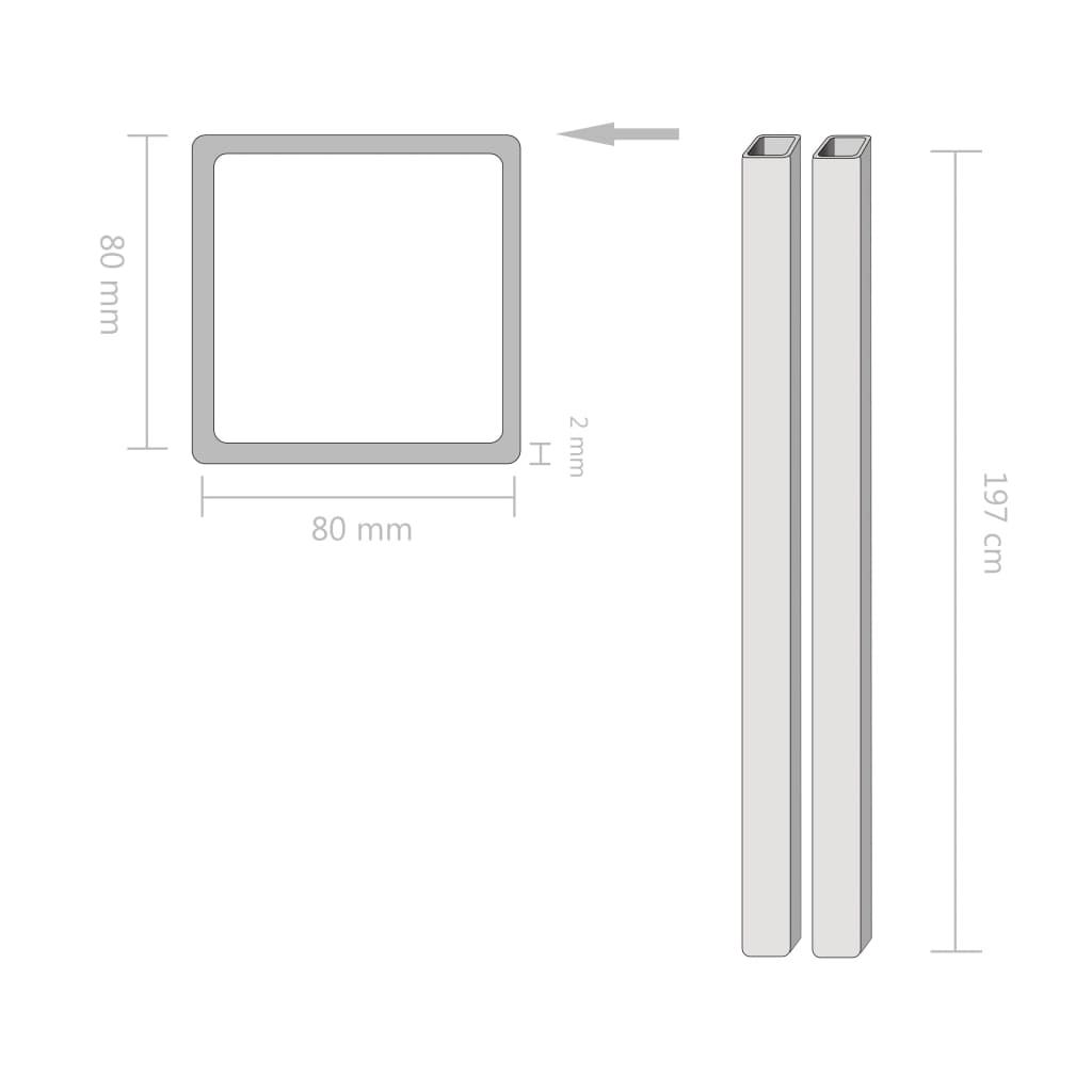 

vidaXL Kokerbuizen vierkant 2m 80x80x2mm constructiestaal 2 st