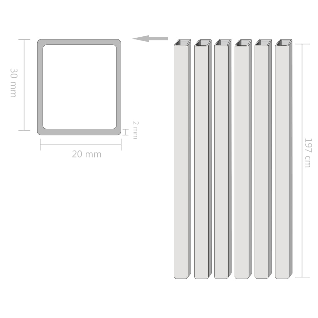 vidaXL Cijevi od konstrukcijskog čelika 6 kom pravokutne 2 m 30x20x2mm