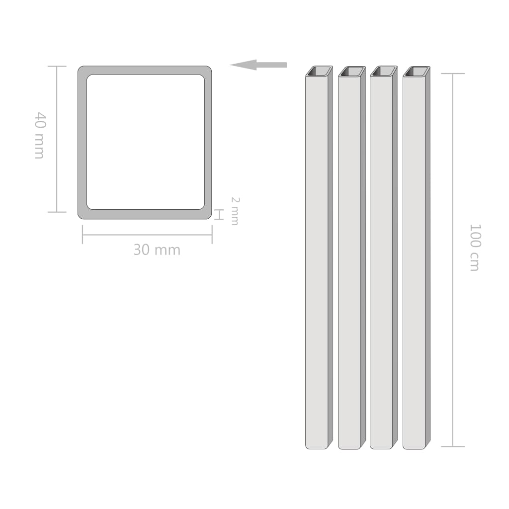 vidaXL Trubky z konstrukční oceli 4 ks průřez obdélník 1 m 40x30x2 mm