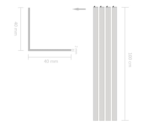vidaXL Bare unghiulare aluminiu, profil L, 4 buc, 40 x 40 x 2 mm, 1 m