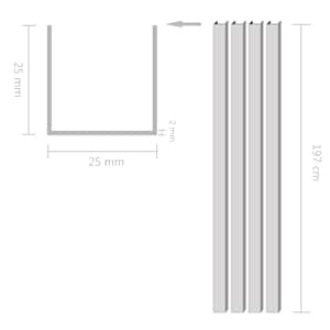 vidaXL 4 pcs Aluminium Channels U Profile 2m 25x25x2mm