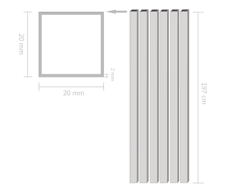 vidaXL aluminiumsrør 6 stk. firkantet bokssektion 2 m 20 x 20 x 2 mm