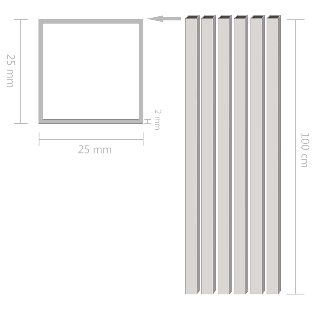 

vidaXL Kokerbuizen vierkant 1m 25x25x2 mm aluminium 6 st