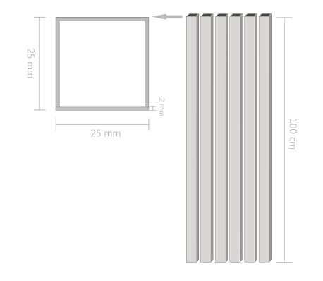 vidaXL Alium. vamzdžiai, 6vnt., 1m, 25x25x2mm, kvad., dėž. form. prof.