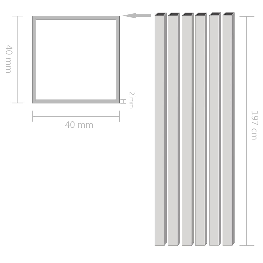 vidaXL aluminiumsrør 6 stk. firkantet bokssektion 2 m 40 x 40 x 2 mm