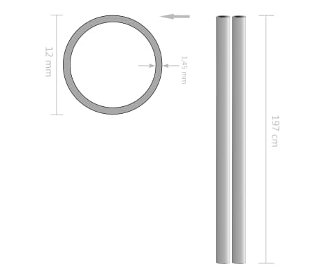 vidaXL Tuburi din oțel inoxidabil 2 buc. Ø12x1,45mm rotund V2A 2m