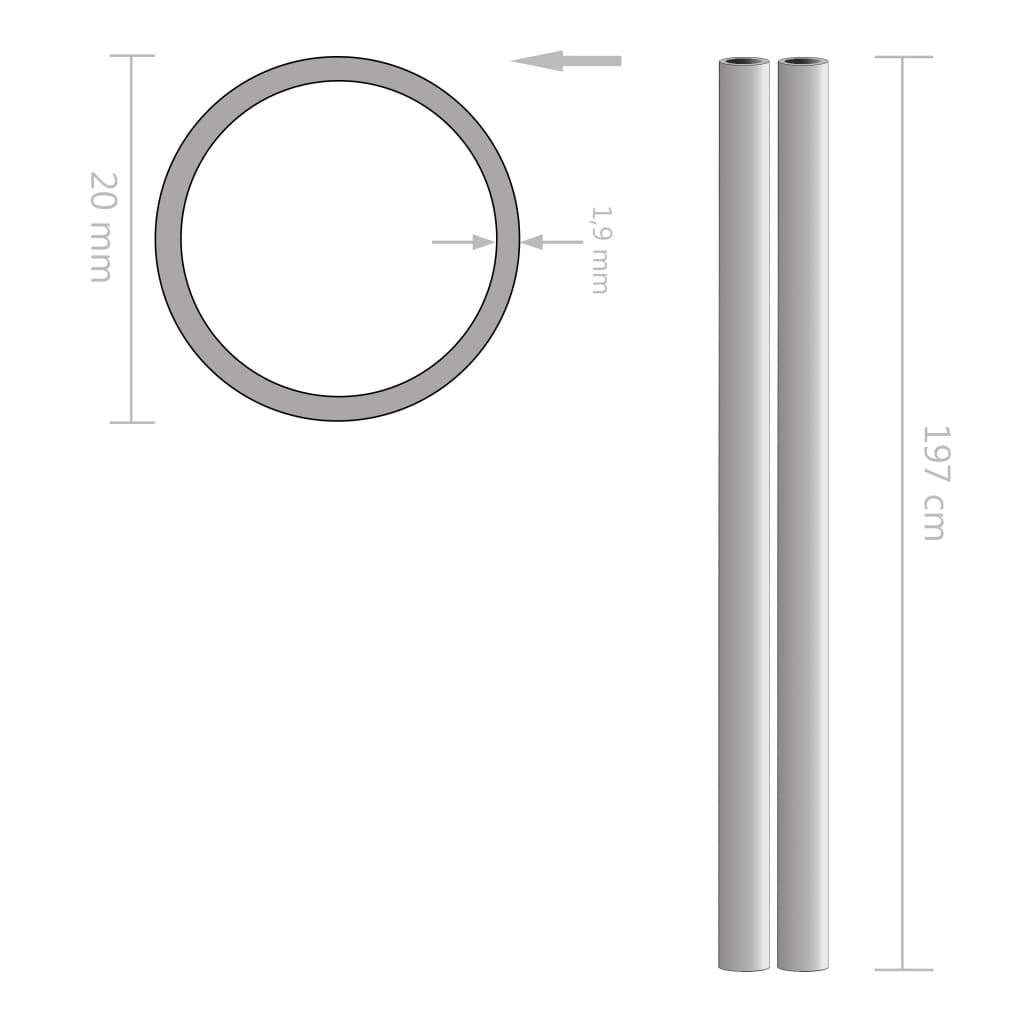 vidaXL Buizen rond V2A 2m Ø20x1,9mm roestvrij staal 2 st