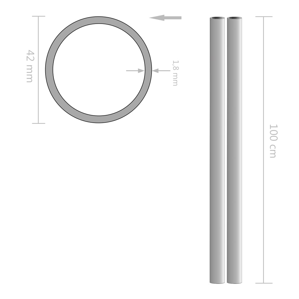 2 db rozsdamentes acélcső V2A Ø42x1,8mm, 1 m 