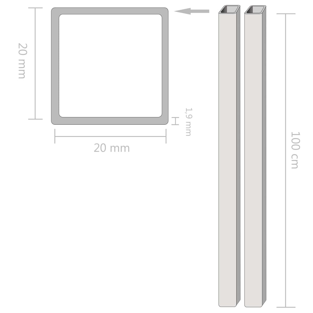 

vidaXL Buizen vierkant stekkersectie V2A 1m 20x20x1,9mm rvs 2 st