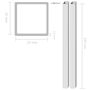 vidaXL Σωλήνες 2 τεμ. Τετράγωνοι V2A 2 μ. 25x25x1,9 χιλ. Ανοξ. Χάλυβας