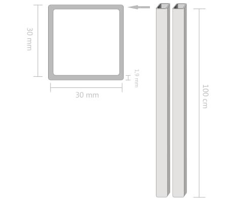 vidaXL Rury ze stali, 2 szt., kwadratowe, V2A, 1 m, 30x30x1,9mm