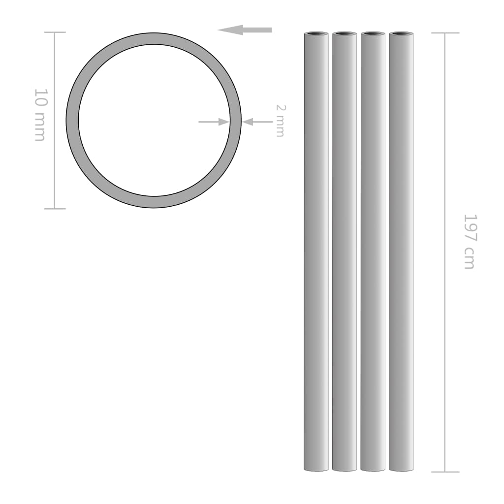 vidaXL Rury aluminiowe, 4 szt., okrągłe, 2 m, Ø10x2mm