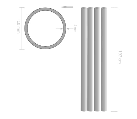 vidaXL Aluminiumsrør 4 stk runde 2m Ø10x2mm