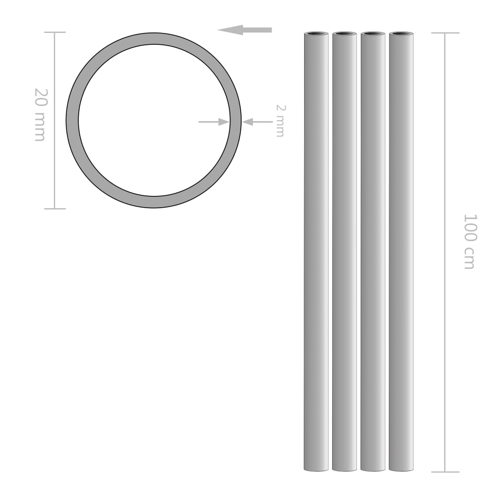 vidaXL Rury aluminiowe, 4 szt., okrągłe, 1 m, Ø20x2mm