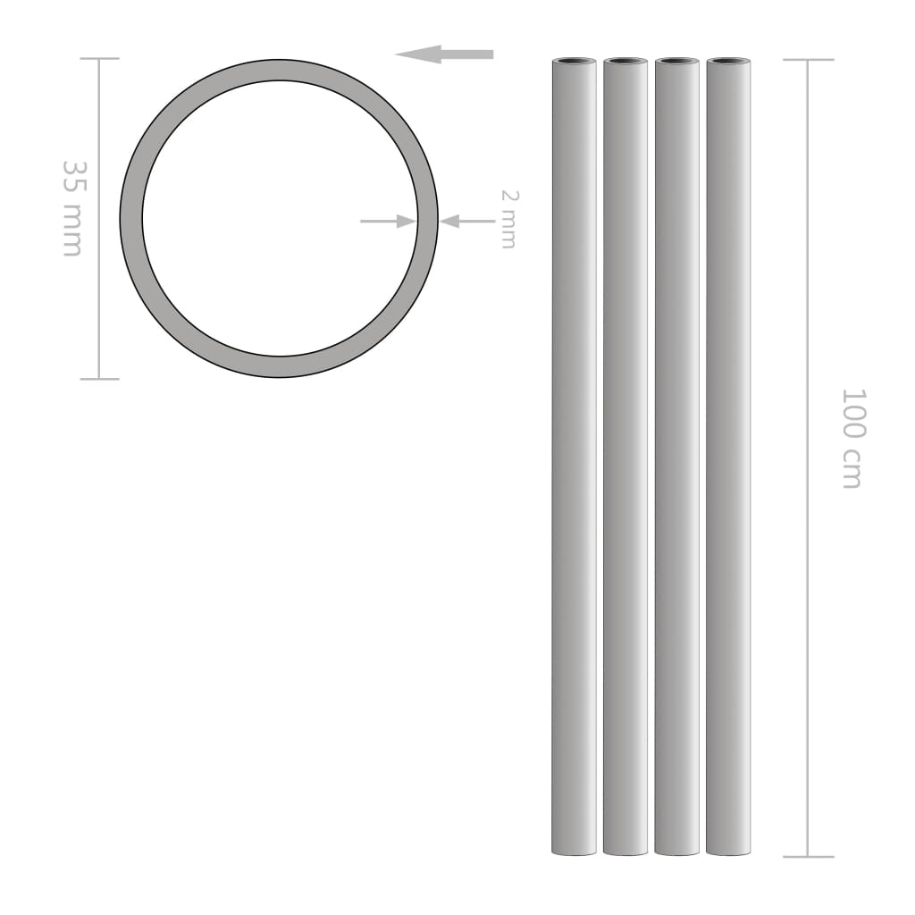 vidaXL 4 Stück Aluminiumrohre Rund 1m Ø35x2mm