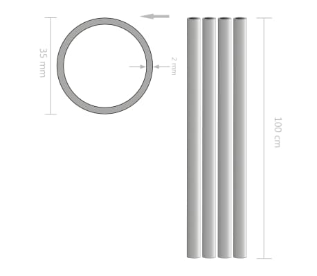 vidaXL 4 Stück Aluminiumrohre Rund 1m Ø35x2mm