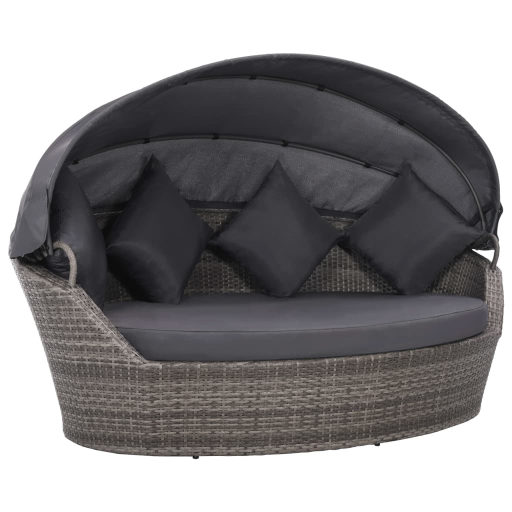 vidaXL solseng med baldakin brun 200 x 120 cm polyrattan