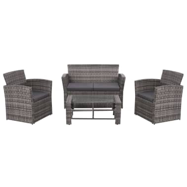 vidaXL 4 pcs conjunto lounge de jardim c/ almofadões vime PE cinzento[1/9]