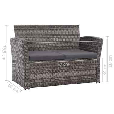 vidaXL 4 pcs conjunto lounge de jardim c/ almofadões vime PE cinzento[7/9]