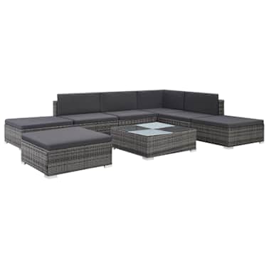 vidaXL 8 pcs conjunto lounge de jardim c/ almofadões vime PE cinzento[1/14]