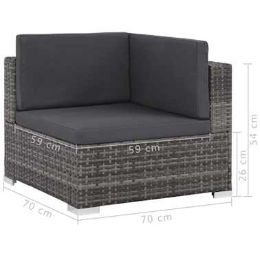 vidaXL 8 pcs conjunto lounge de jardim c/ almofadões vime PE cinzento[11/14]