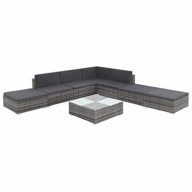 vidaXL 8 pcs conjunto lounge de jardim c/ almofadões vime PE cinzento[3/14]