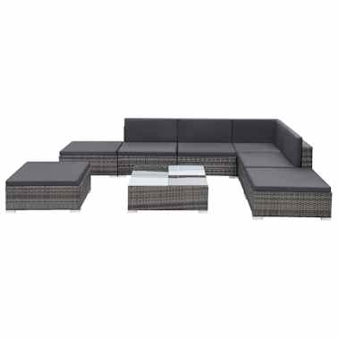vidaXL 8 pcs conjunto lounge de jardim c/ almofadões vime PE cinzento[4/14]