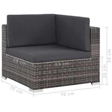 vidaXL 12 pcs conjunto lounge de jardim c/ almofadões vime PE cinzento[10/13]