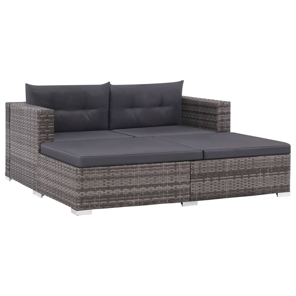 vidaXL 3-tlg. Garten-Lounge-Set mit Auflagen Poly Rattan Grau