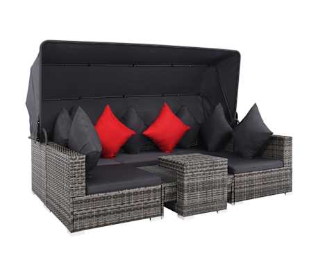 vidaXL 7-tlg. Garten-Lounge-Set mit Auflagen Poly Rattan ...