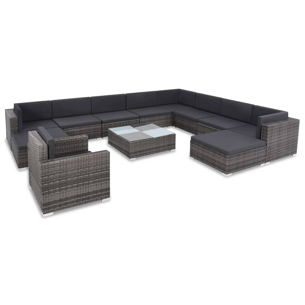 

vidaXL 12 Piece Patio Lounge Set with Cushions Poly Rattan Gray