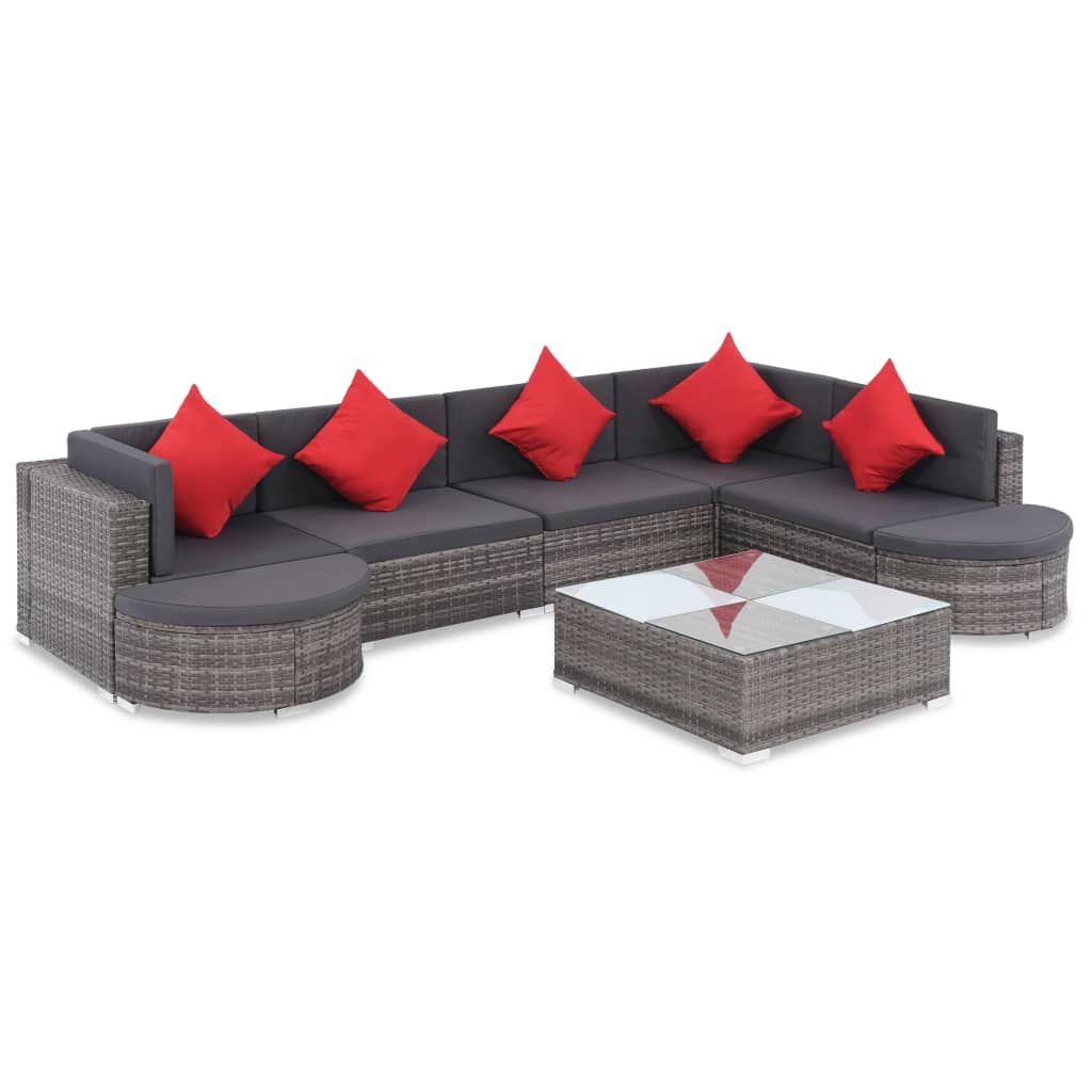 vidaXL 8-tlg. Garten-Lounge-Set mit Kissen Poly Rattan Grau