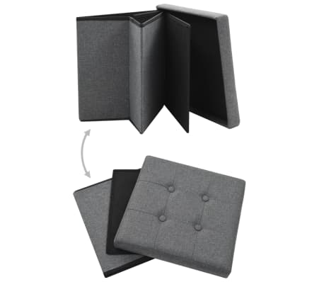 vidaXL Sulankstoma taburetė-daiktadėžė, tamsiai pilka, dirbtinis linas