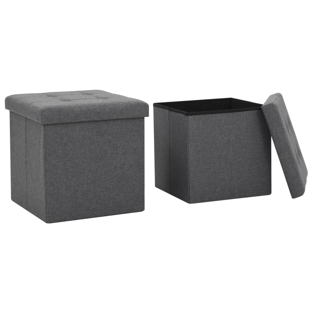Tabourets de rangement pliables lot de 2 gris foncé Faux lin