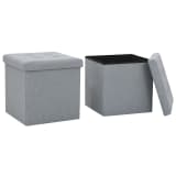 vidaXL Tabouret de rangement pliable 2 pcs Faux Lin 38x38x38 cm Gris