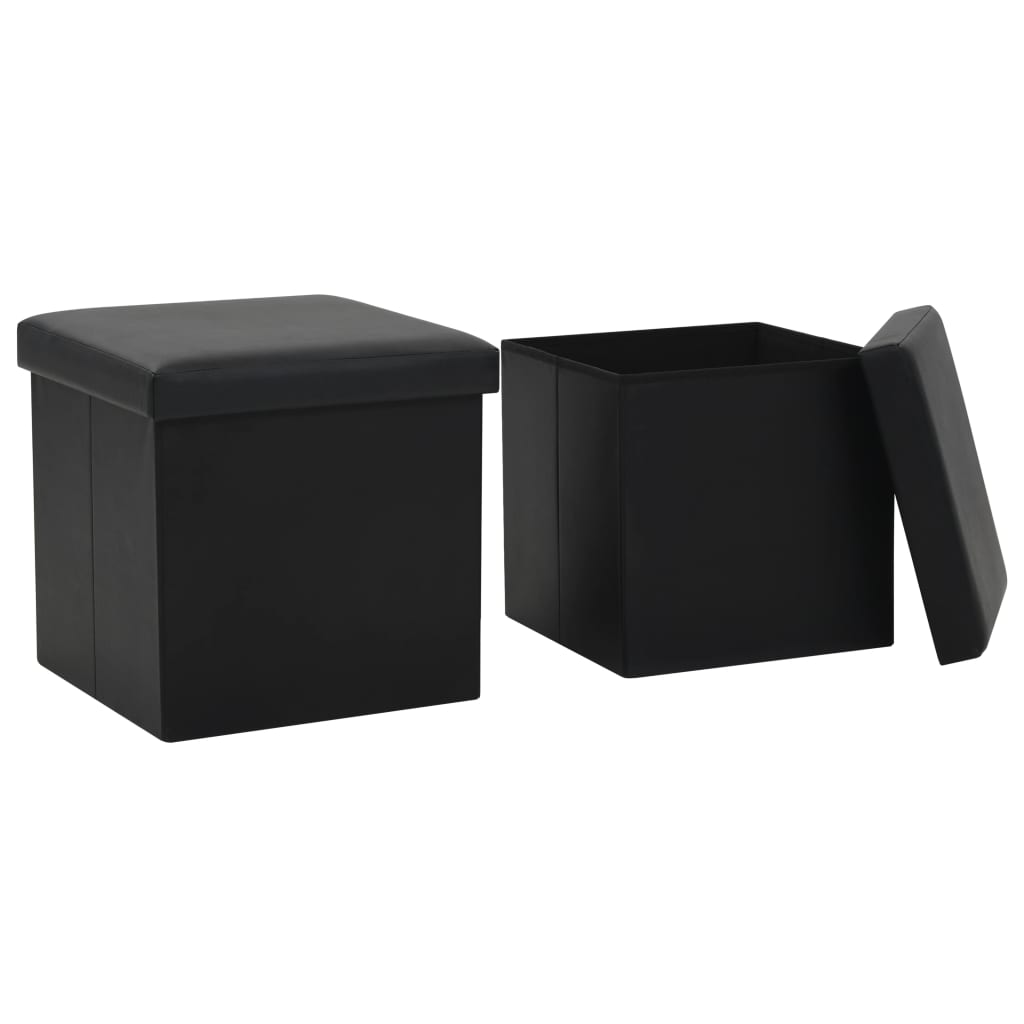 Tabourets de rangement pliables lot de 2 noir similicuir