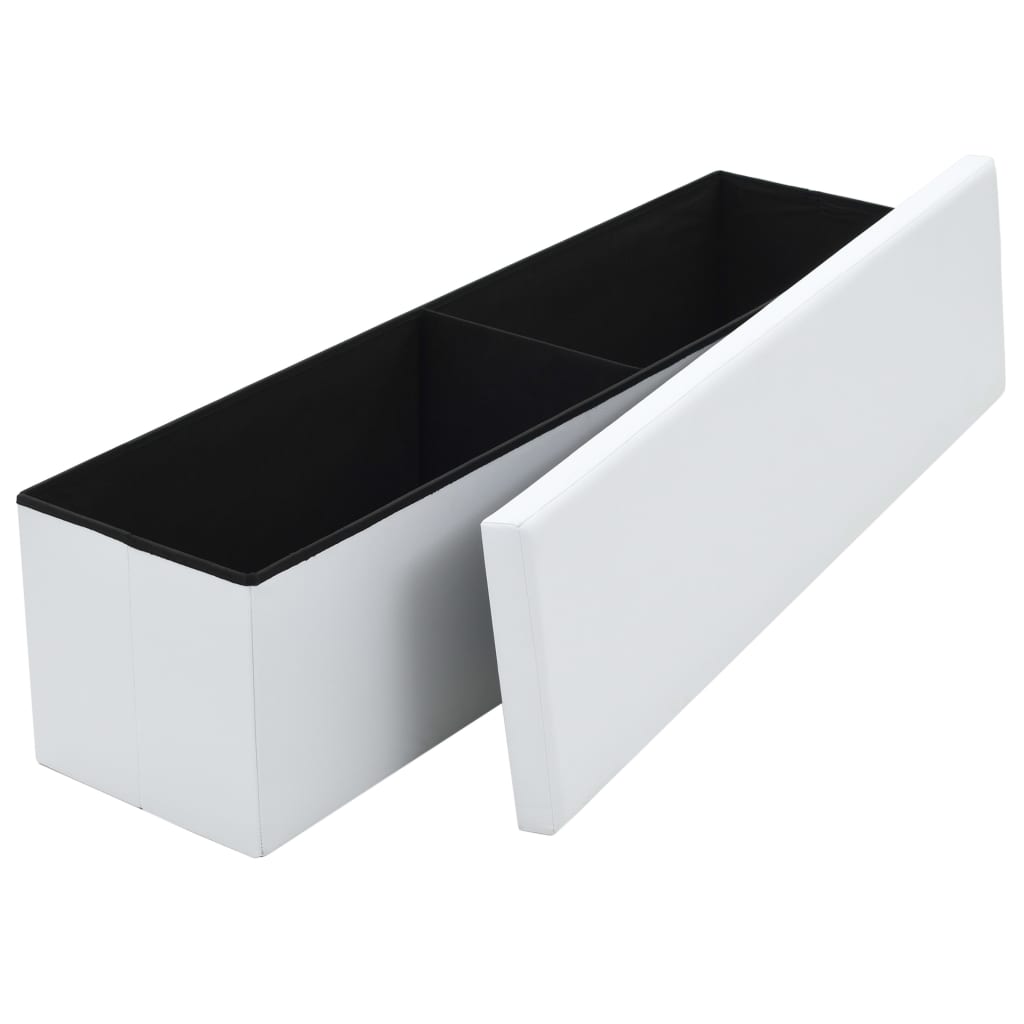  Skladacia úložná lavica z umelej kože 150x38x38 cm biela