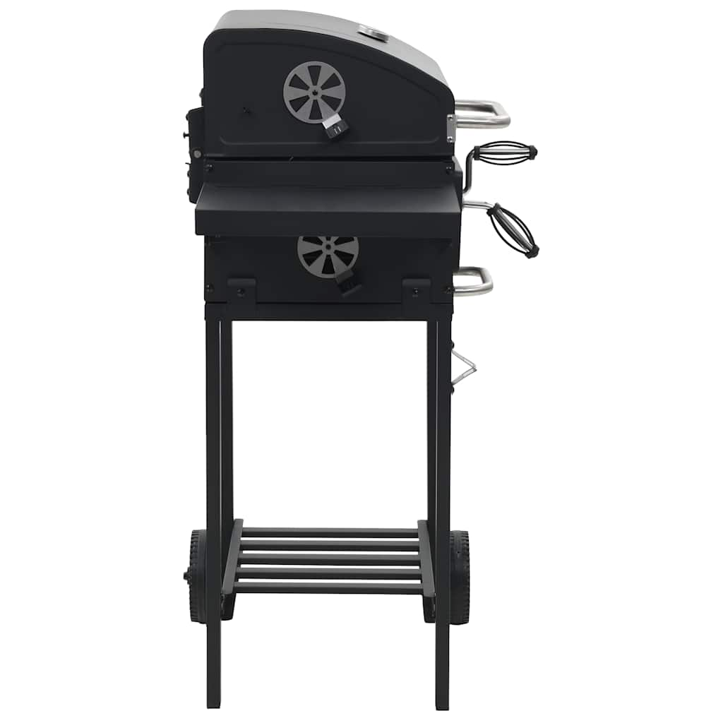 vidaXL Charcoal-Fueled BBQ Grill with Bottom Shelf Black