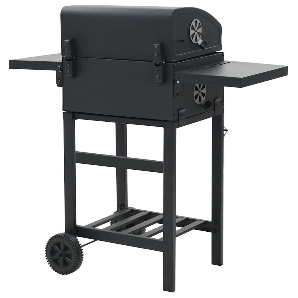 vidaXL Charcoal-Fueled BBQ Grill with Bottom Shelf Black