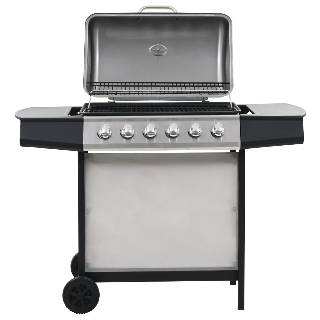 vidaXL Gasgrill mit 6 Flammen Edelstahl Silbern