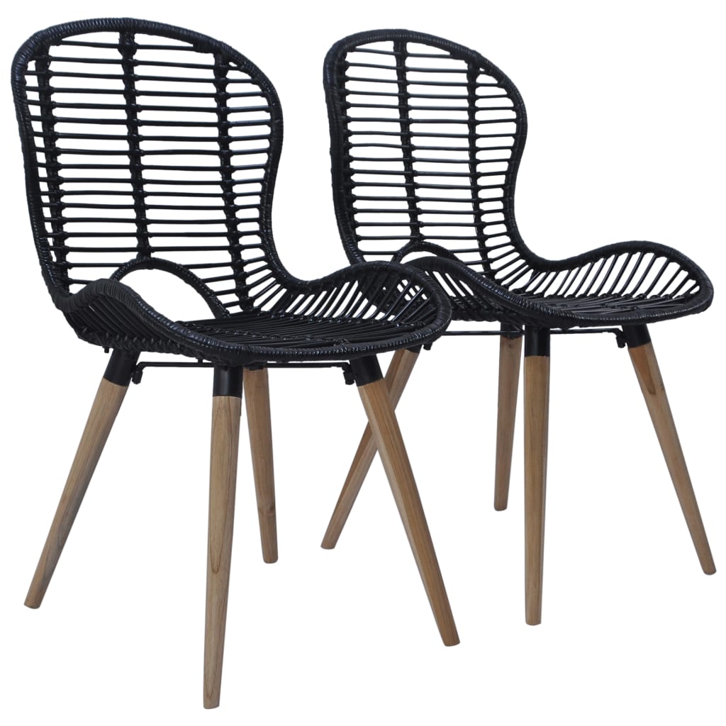 

vidaXL Dining Chairs 2 pcs Black Natural Rattan