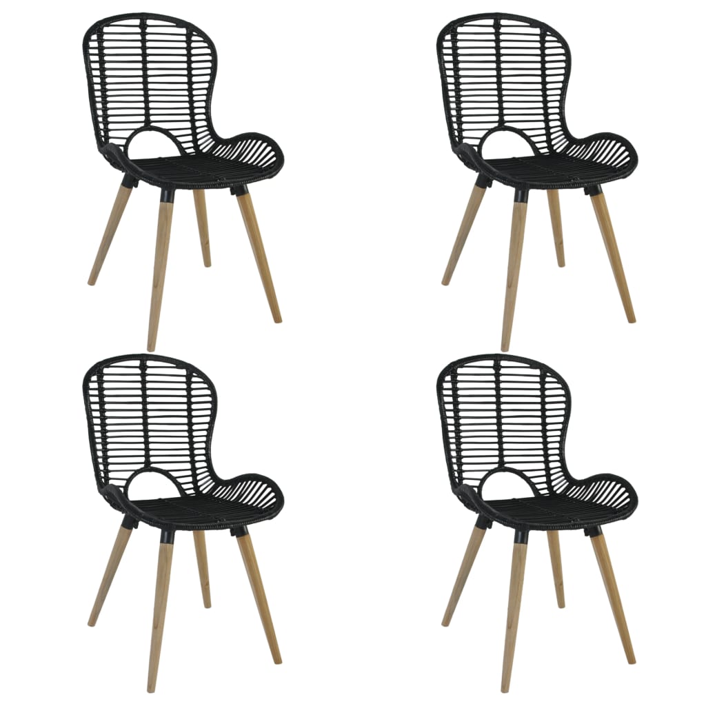 

vidaXL Dining Chairs 4 pcs Black Natural Rattan