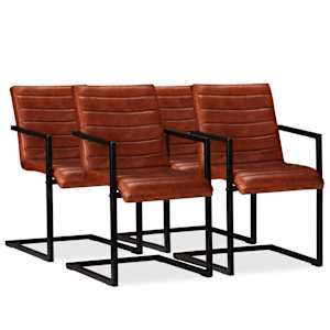 Jedilni stoli 4 kosi rjavo pravo usnje