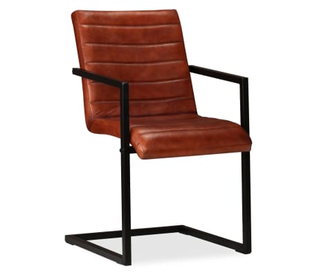 vidaXL Трапезни столове, 6 бр, кафяви, естествена кожа