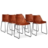 vidaXL Dining Chairs 6 pcs Genuine Leather with Stripes Brown