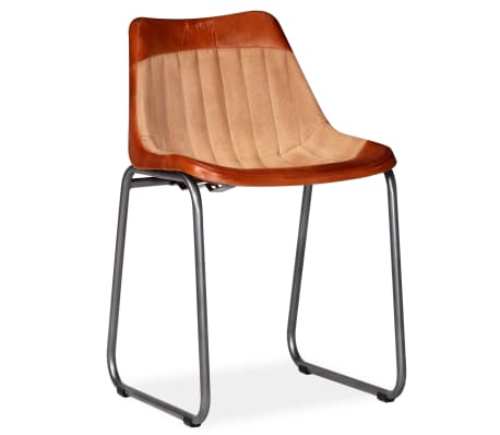 vidaXL Jídelní židle 6 ks hnědé a béžové pravá kůže a plátno