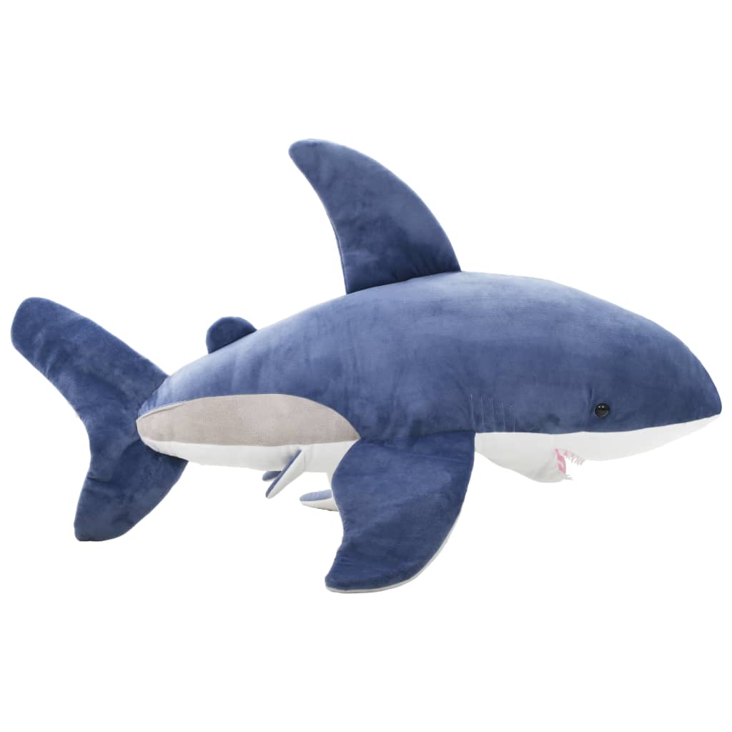Fehér cápa kék-fehér színű plüssjáték 