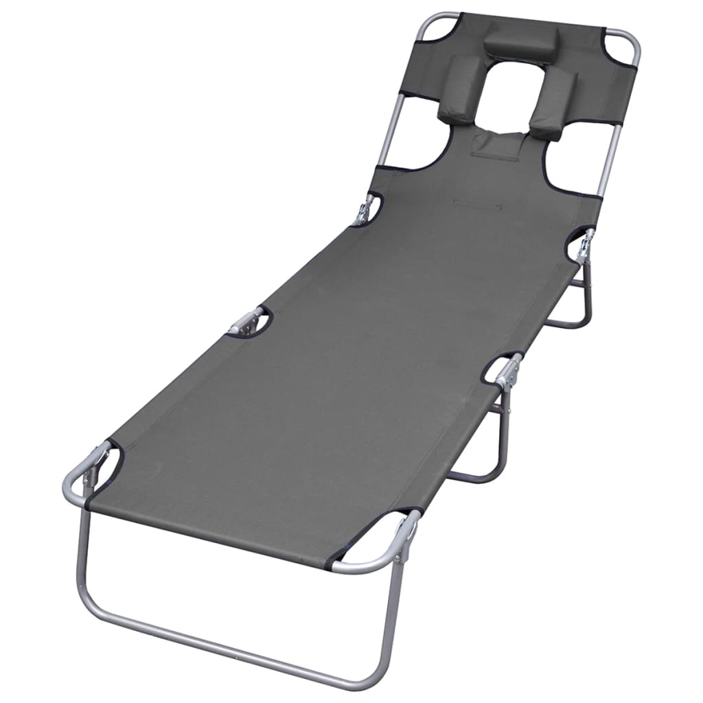 

vidaXL Foldable Sunlounger with Head Cushion Adjustable Backrest Gray