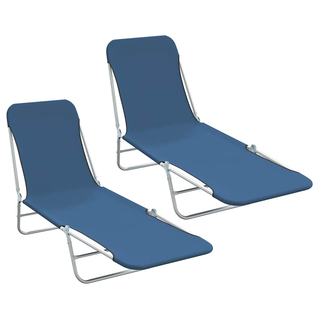 Chaises longues pliables 2 pcs Acier et tissu Bleu